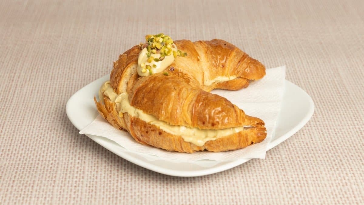 Baked Croissant Pistacchio — Baked here, filled with pistachio.