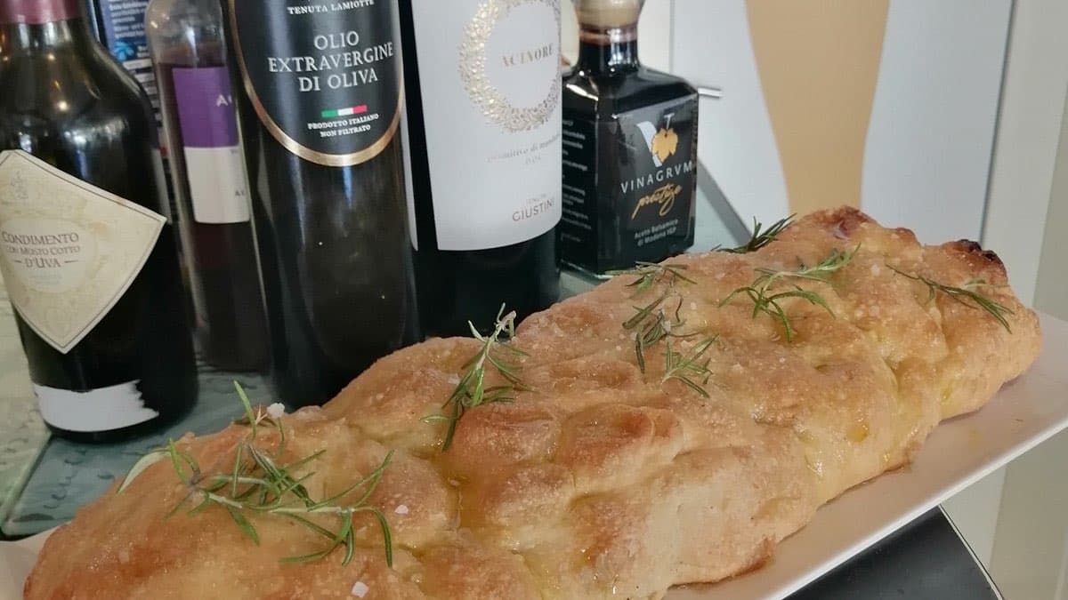 Focaccia with rosemary, sea salt and fresh tomato